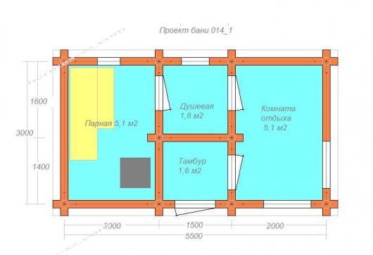 Проект бани 5 на 5 из кирпича